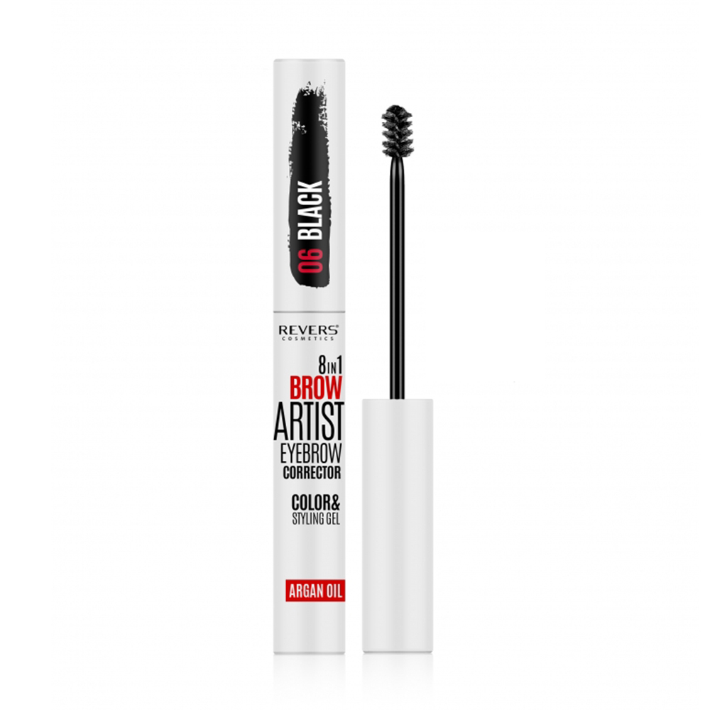 Гель-коректор для брів Revers Cosmetics 8in1 Brow Artist Eyebrow Corrector, 06 Black, 10 мл